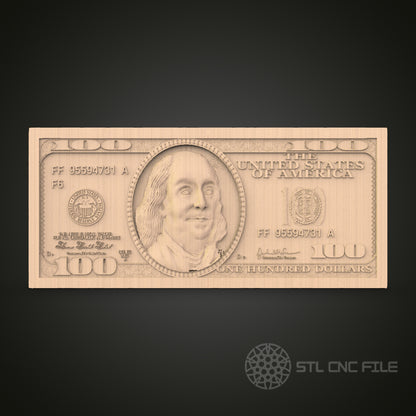 100 Dollar Bill 3D CNC Router Engraver File, STL Model for Artcam Aspire, Wood Wall Decor