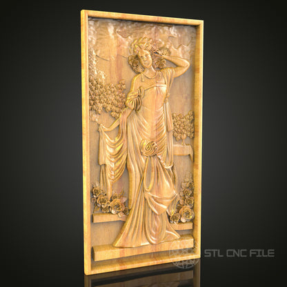 Classical Goddess 3D Relief STL File for CNC, Elegant Mythological Wood Wall Art