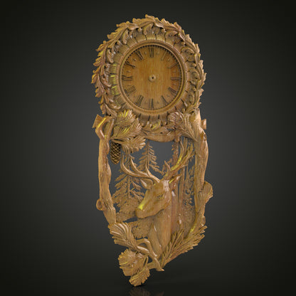 Forest-Themed Ornate Clock 3D Model for CNC Engraving