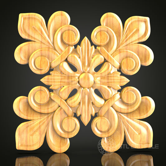 Floral Symmetrical Medallion STL Model for CNC Router, Compatible with Artcam, Aspire - Decorative Wood Carving
