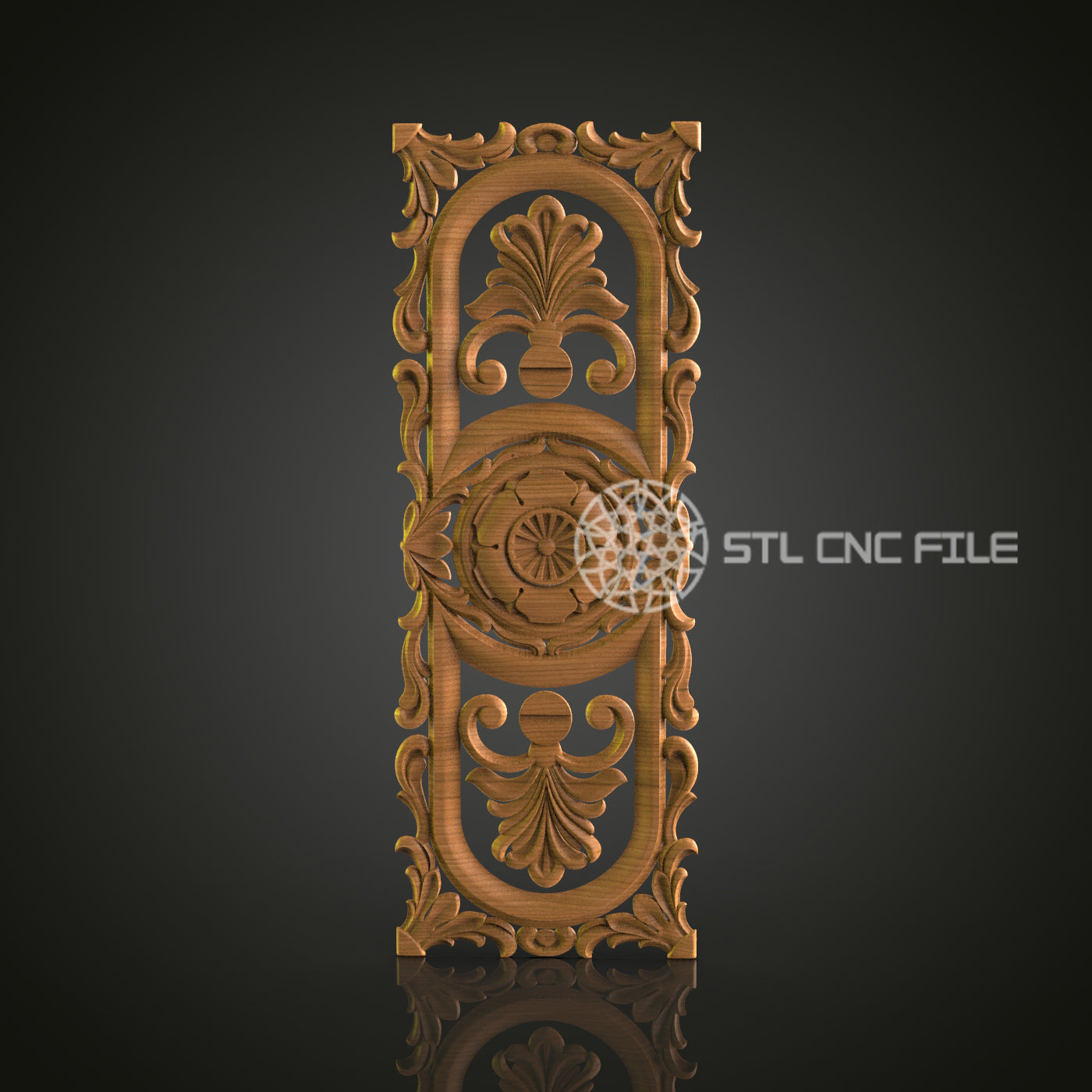 Elegant 3D Carved Vertical Decorative Panel STL File for CNC and 3D Printing - Ornate Relief Art, Wall Decor, Digital Download