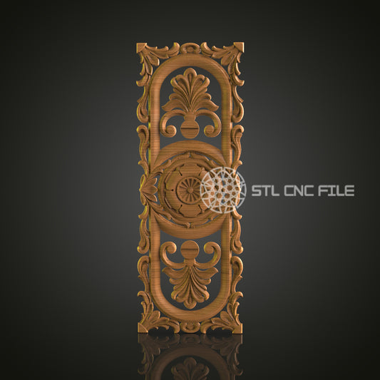 Elegant 3D Carved Vertical Decorative Panel STL File for CNC and 3D Printing - Ornate Relief Art, Wall Decor, Digital Download