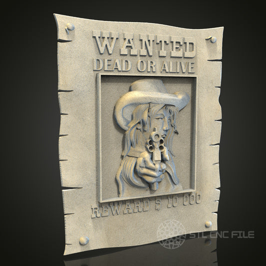 Wanted Poster Relief STL Model for CNC Router, Wood Engraving, Artcam, Aspire, Wall Decor, 3D Printer File