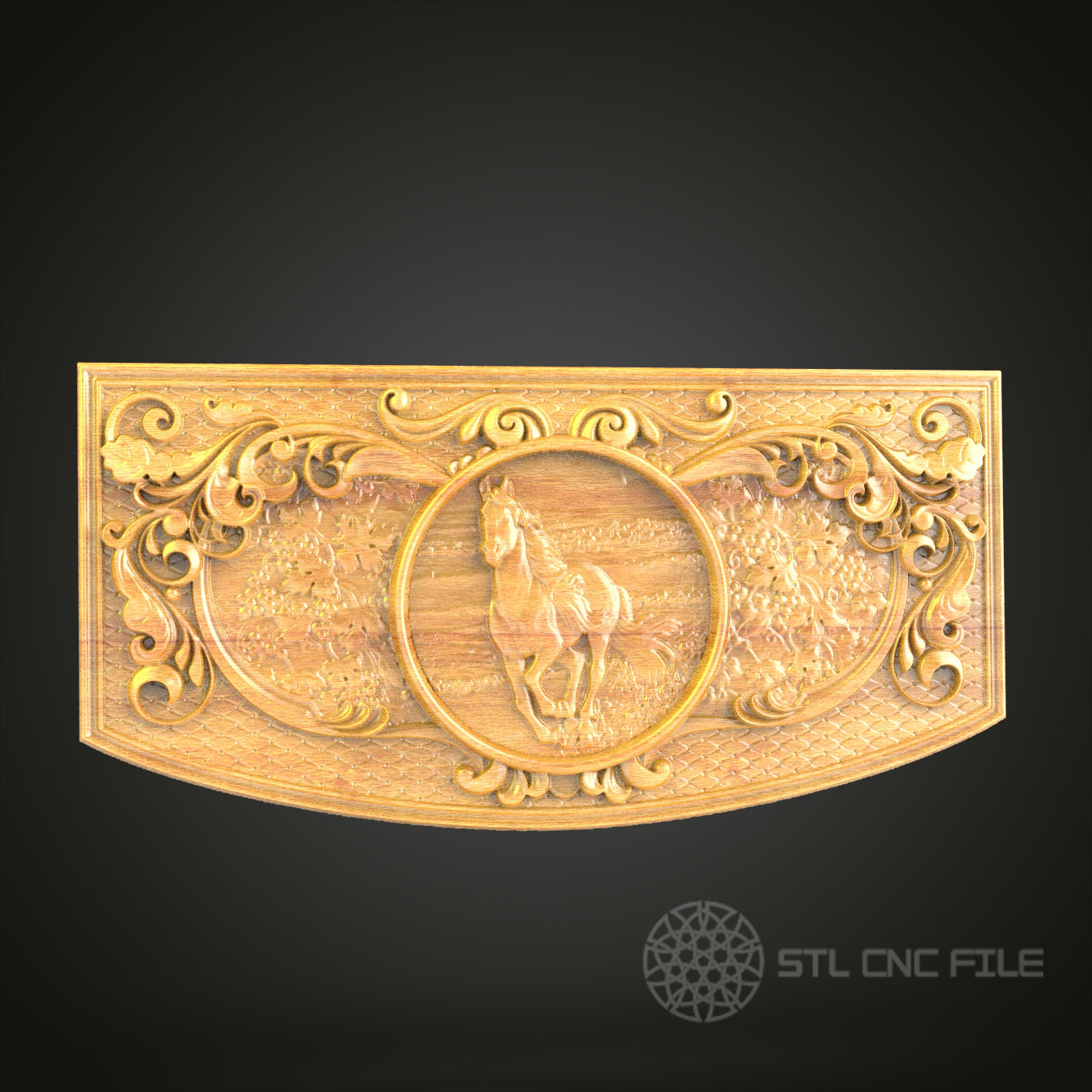 Equestrian Elegance 3D Relief STL File for CNC, Ornamental Horse Wood Wall Art