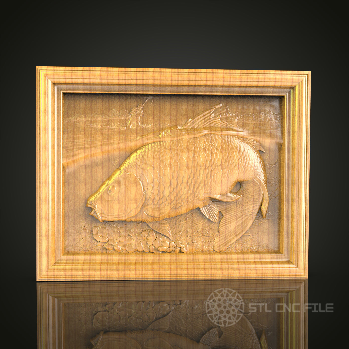 Lifelike Carp Fish Wood Carving - CNC Router STL File for Anglers and Nature Enthusiasts