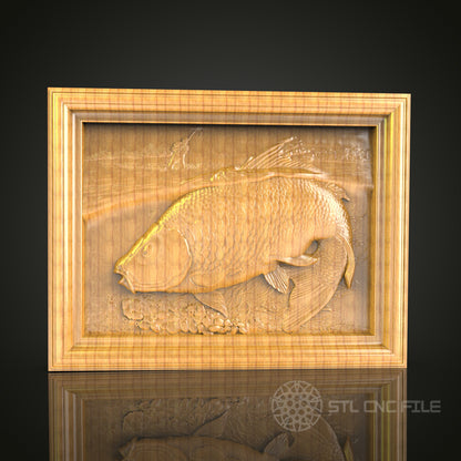 Lifelike Carp Fish Wood Carving - CNC Router STL File for Anglers and Nature Enthusiasts