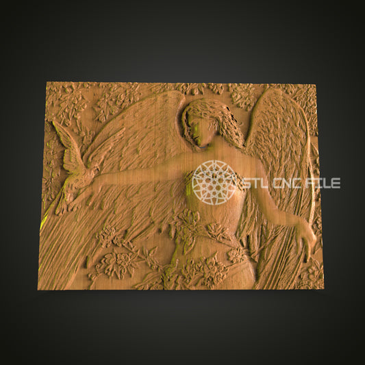 Angel of Nature Wooden Panel - CNC STL File for 3D Printing, Artcam, Aspire - Rustic Wall Decor