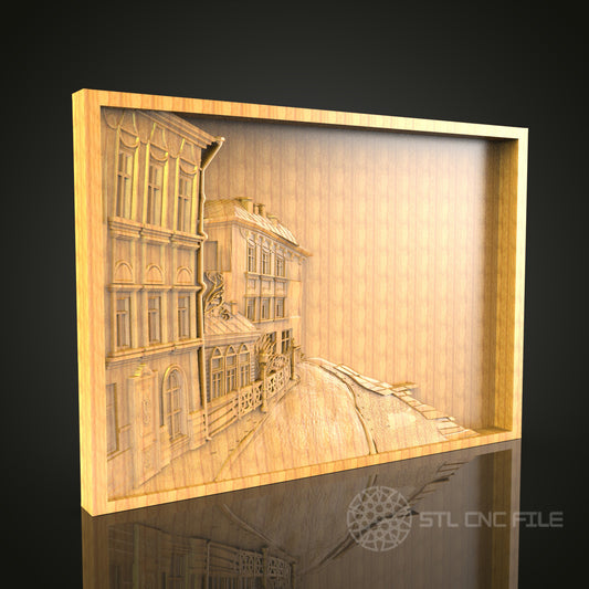Victorian Townhouse 3D STL Model - CNC Router File for Architectural Wood Carving, Urban Decor