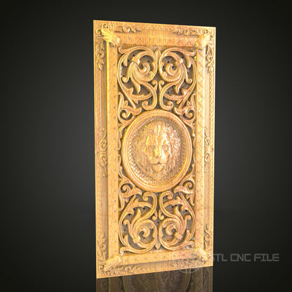 Baroque Lion Medallion 3D STL Model - CNC Router Engraving File, Classic Wood Carving Decor