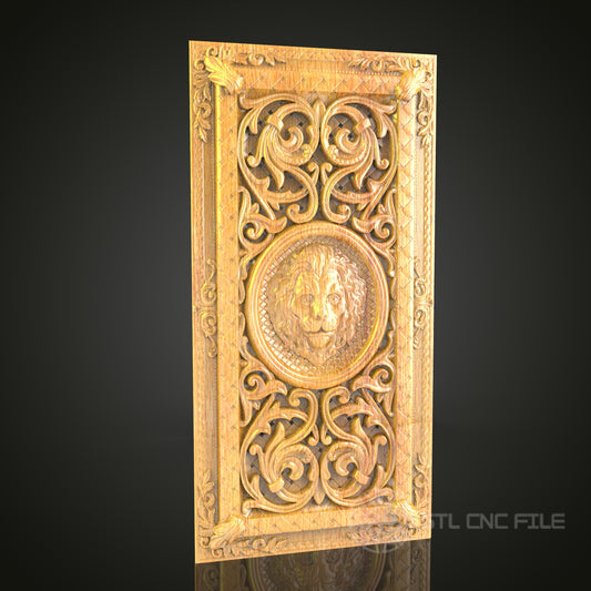 Baroque Lion Medallion 3D STL Model - CNC Router Engraving File, Classic Wood Carving Decor