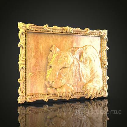 Majestic Lion Relief STL Model for CNC Router - Regal Animal Wall Art, Artcam, Aspire Compatible, Wood Carving