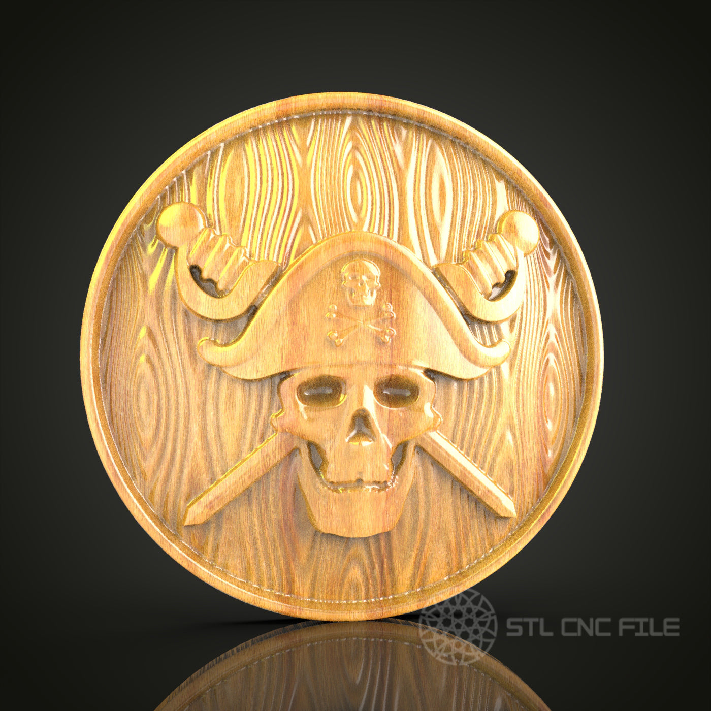 Pirate Skull Emblem 3D Relief Model for CNC – Nautical Adventure Theme, Wood Carving File