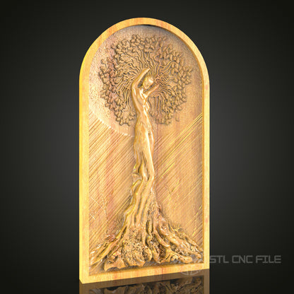 Enchanted Tree Woman Wall Art - 3D STL File for CNC Wood Carving