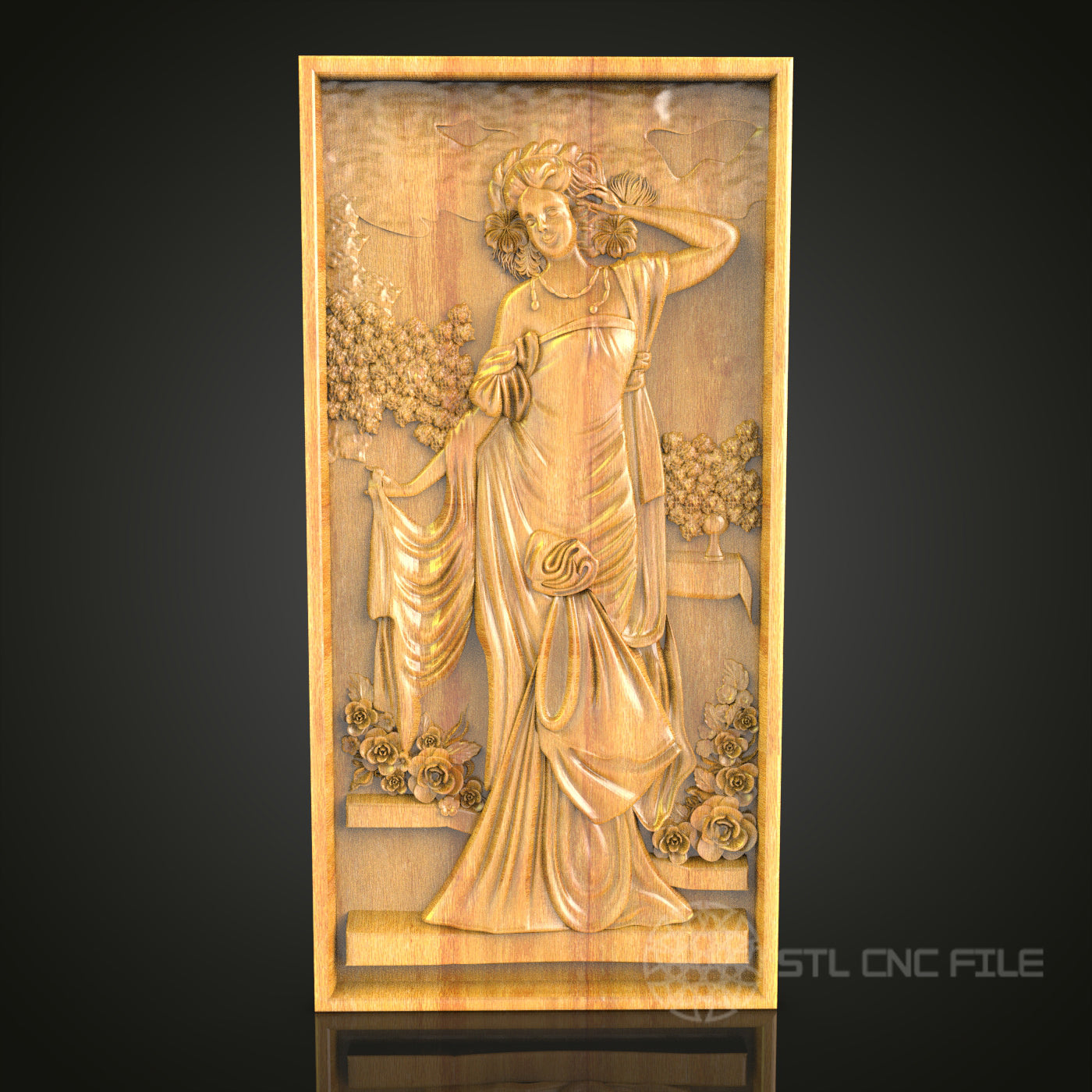 Classical Goddess 3D Relief STL File for CNC, Elegant Mythological Wood Wall Art