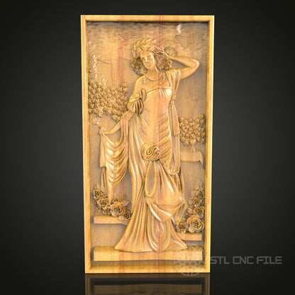 Classical Goddess 3D Relief STL File for CNC, Elegant Mythological Wood Wall Art