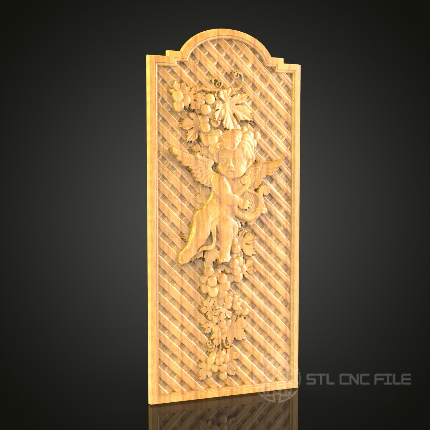 Cherub in Vineyard 3D Relief Model for CNC – Classical Angel Art, Wood Carving Fil