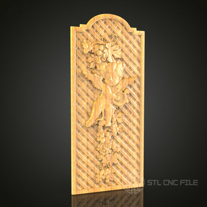 Cherub in Vineyard 3D Relief Model for CNC – Classical Angel Art, Wood Carving Fil
