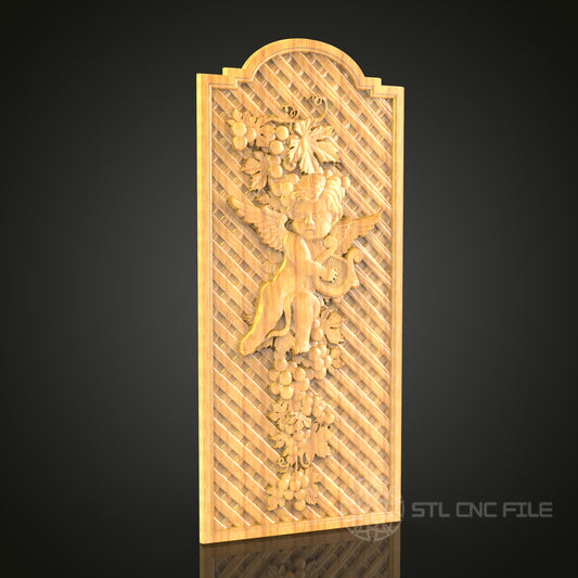 Cherub in Vineyard 3D Relief Model for CNC – Classical Angel Art, Wood Carving Fil