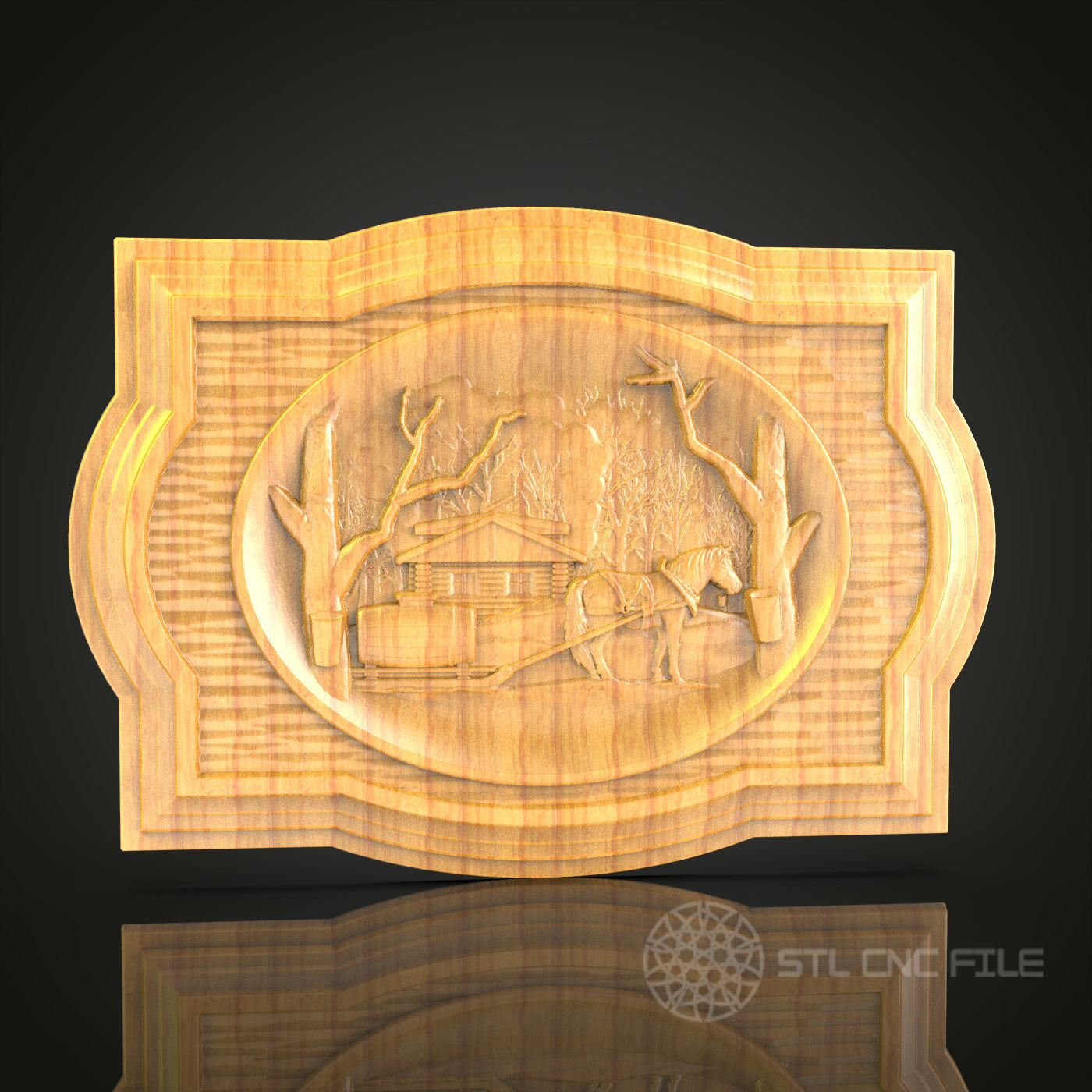 Rustic Cabin Life 3D Relief Model for CNC – Countryside Scene, Wood Carving File