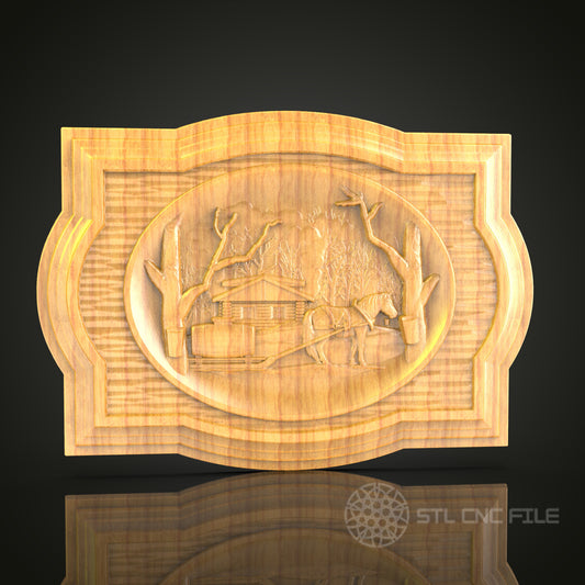 Rustic Cabin Life 3D Relief Model for CNC – Countryside Scene, Wood Carving File