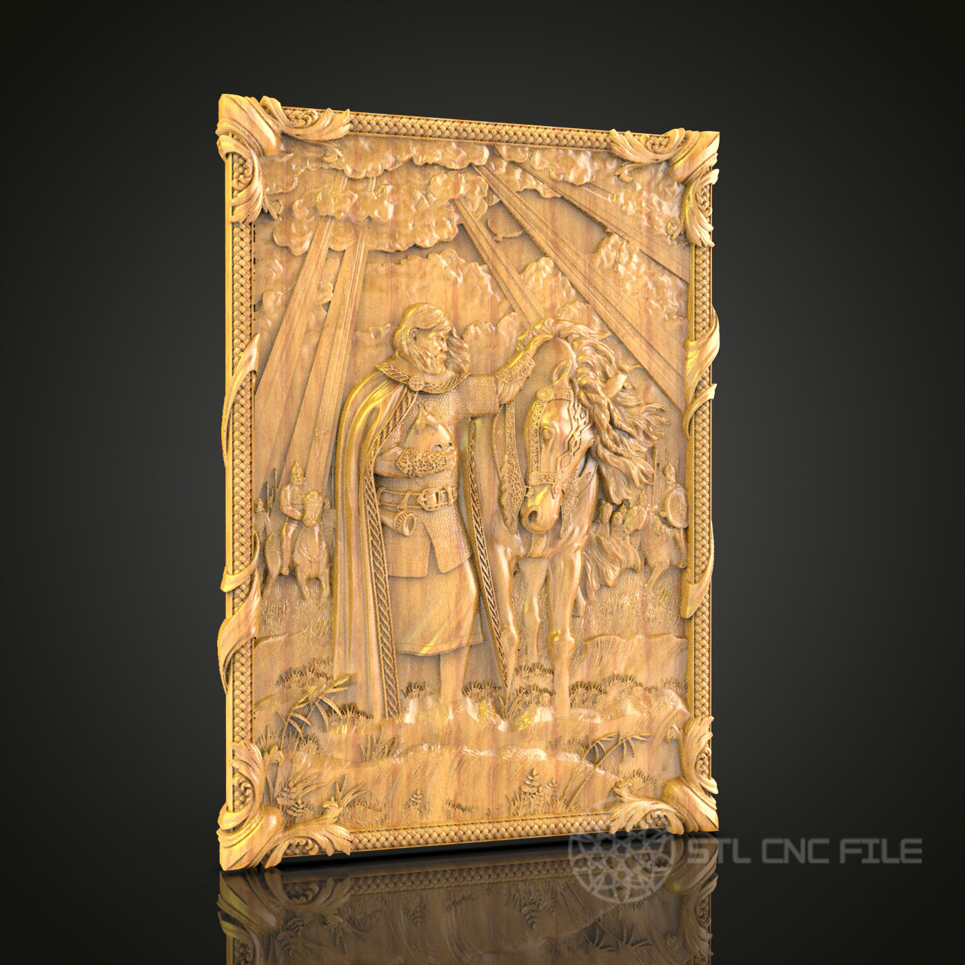 Medieval Knight & Horse CNC Carved Wall Art - Exquisite Wood Relief, Digital STL File