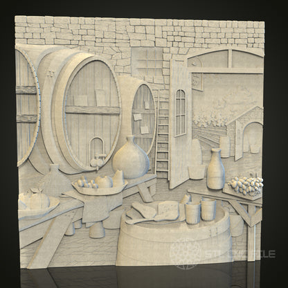 Intricate Winery Scene Relief STL Model for CNC and 3D Printing, Artcam, Aspire, Wall Decor