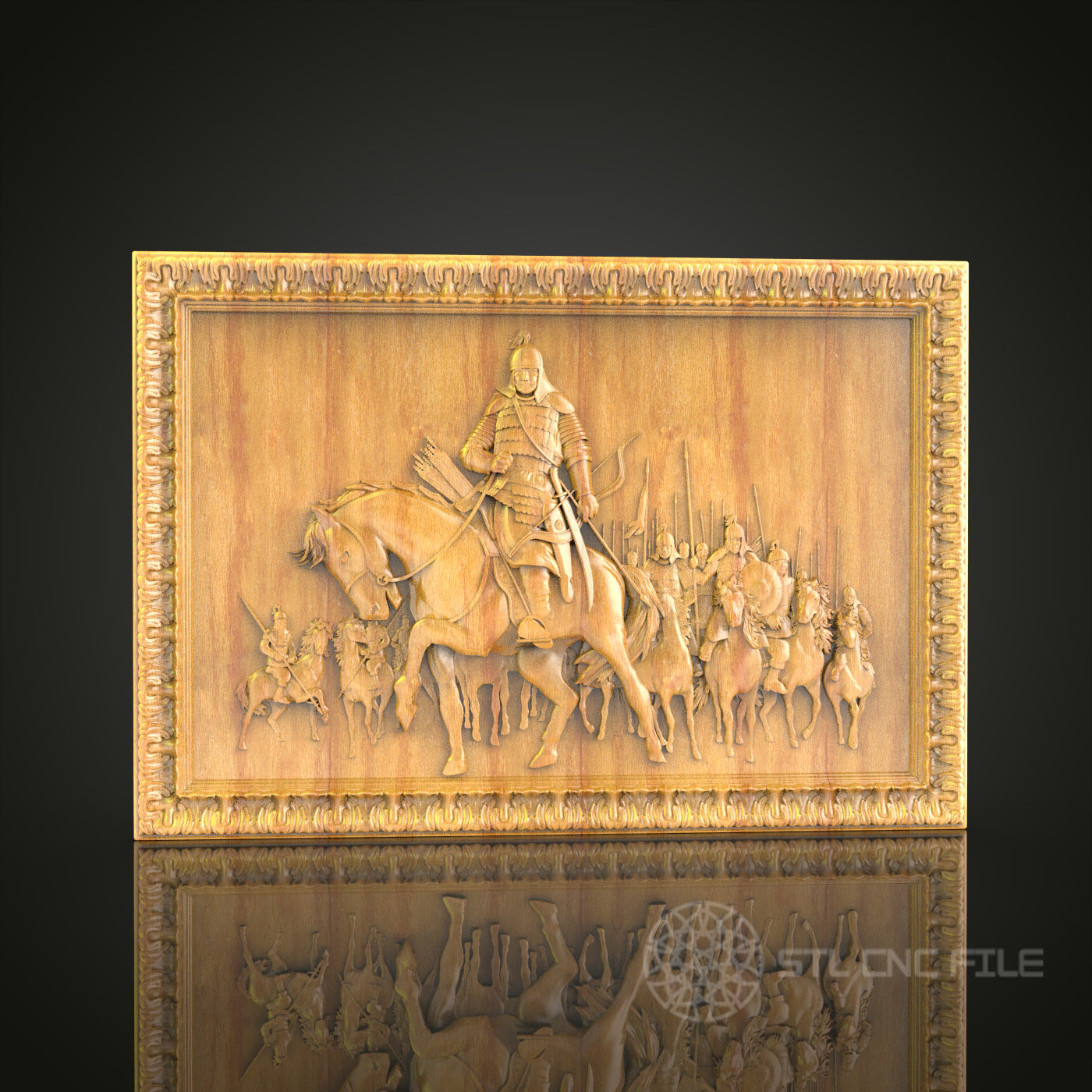 Medieval Cavalry Charge 3D Relief STL File for CNC, Historical Battle Scene Wall Art