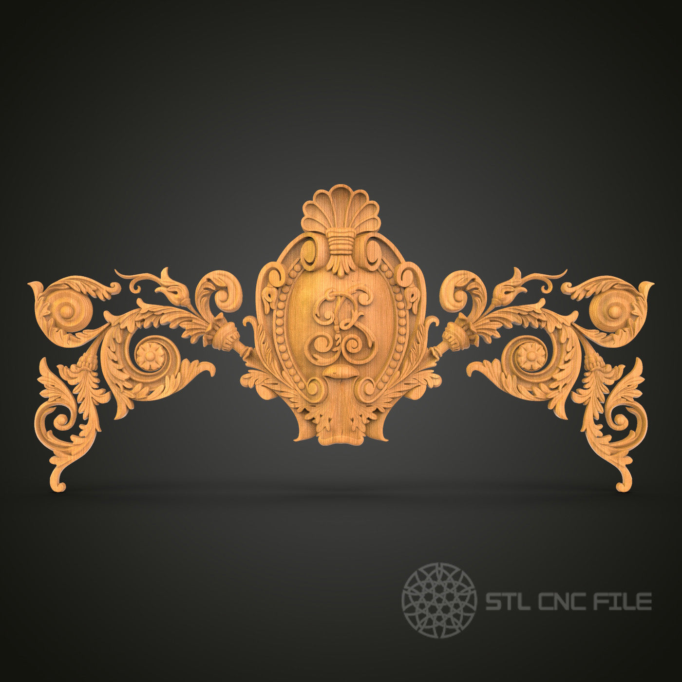 Baroque Scrollwork STL File for CNC - Ornate Rococo 3D Wood Carving Design