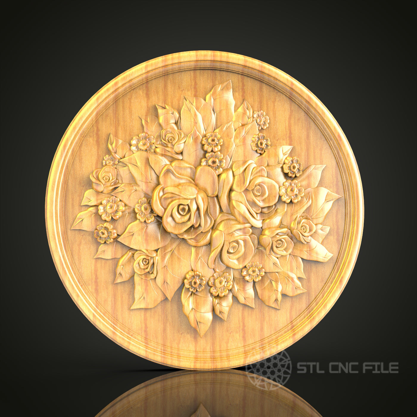 Exquisite Rose Bouquet Wall Art - 3D STL File for CNC Engraving, Wood Art Decor