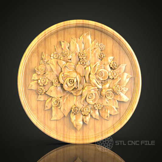 Exquisite Rose Bouquet Wall Art - 3D STL File for CNC Engraving, Wood Art Decor