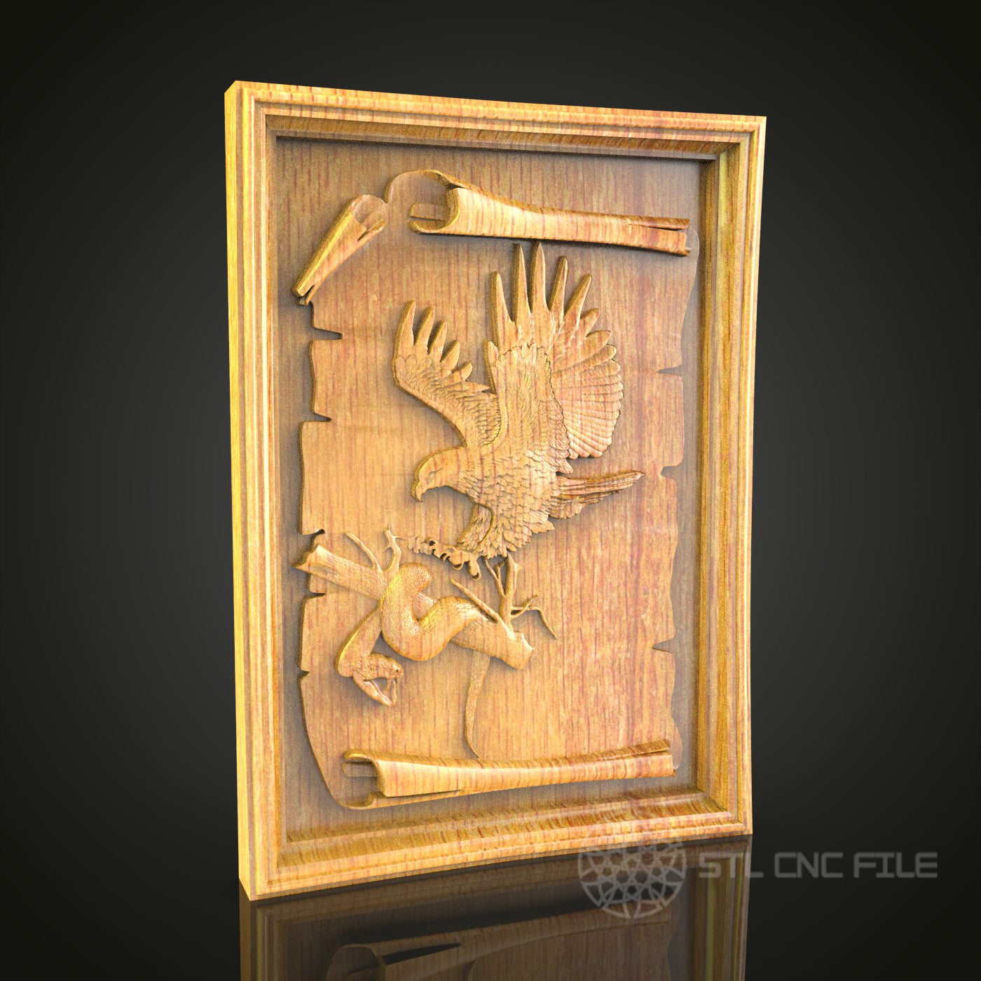 Dynamic Eagle in Flight 3D Relief Model for CNC – Majestic Bird Art, Wood Carving File