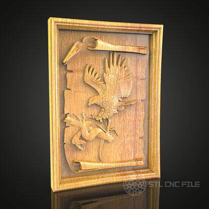 Dynamic Eagle in Flight 3D Relief Model for CNC – Majestic Bird Art, Wood Carving File