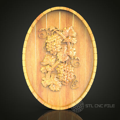 Vineyard Grape Cluster Wall Art - 3D STL File for CNC Wood Carving