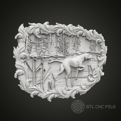 Detailed Hunting Dog Scene STL Model for CNC Router Engraver, Artcam, Aspire, Wood Art Wall Decor