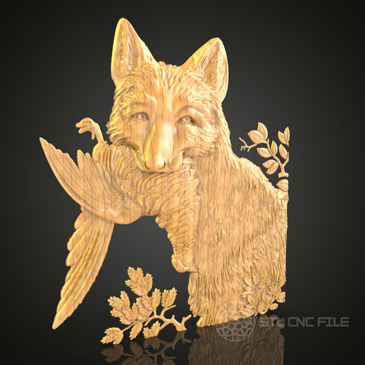 Fox and Bird Harmony STL File for CNC, 3D Wood Carving, Artcam Aspire, Intricate Animal Wall Art