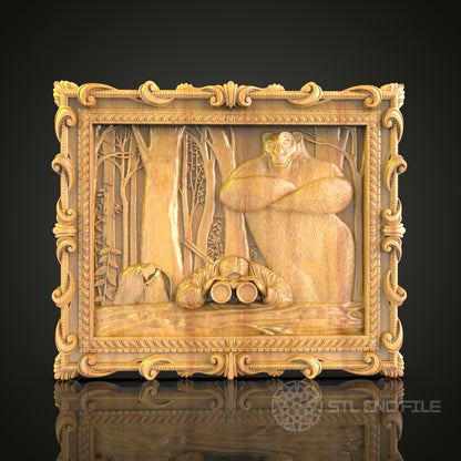 Forest Goddess and Snails 3D Relief STL File for CNC Routers, Mythical Wood Wall Art
