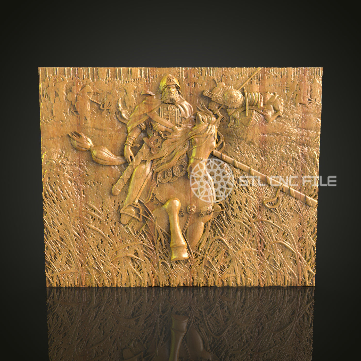 Dynamic Historical Battle Scene CNC Router Engraved Wood Panel - Intricate Artwork for Wall Decor & Collectors