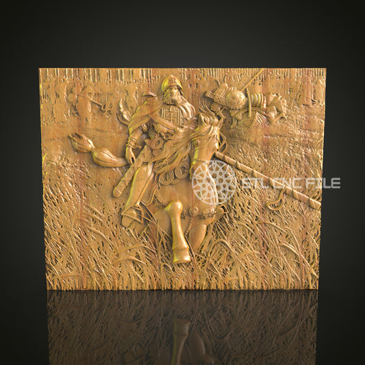 Dynamic Historical Battle Scene CNC Router Engraved Wood Panel - Intricate Artwork for Wall Decor & Collectors