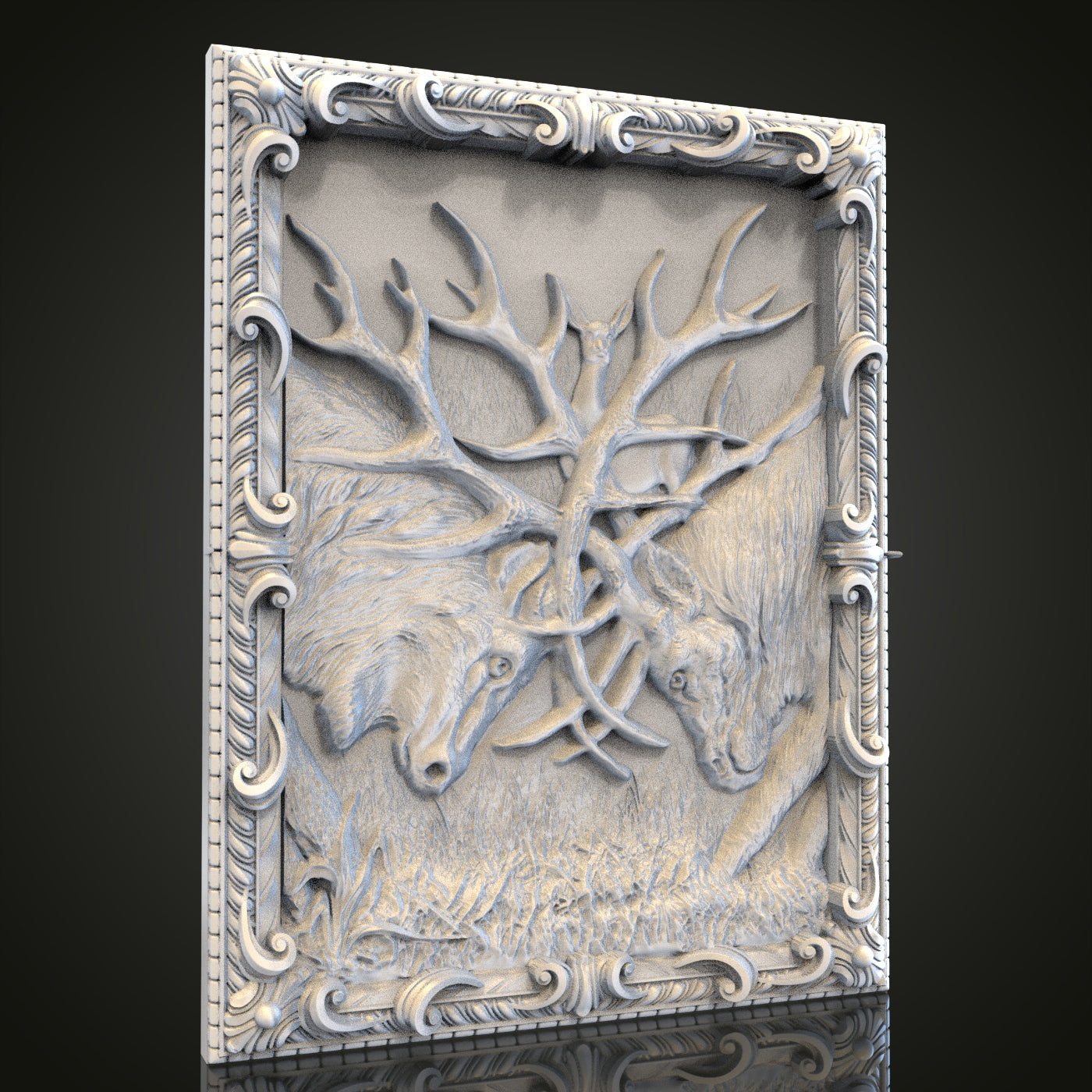 Stag Battle Relief STL Model for CNC Router Engraver, Artcam, Aspire, Wood, Wall Decor