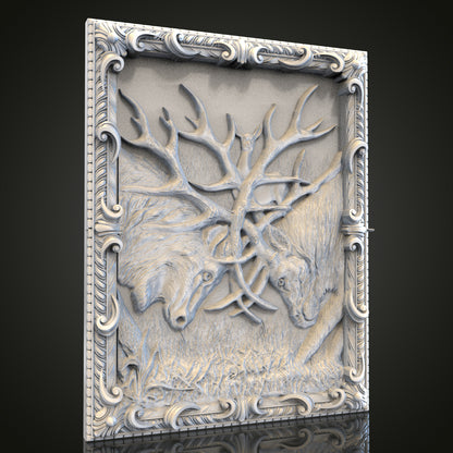 Stag Battle Relief STL Model for CNC Router Engraver, Artcam, Aspire, Wood, Wall Decor