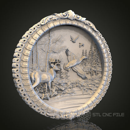 Nature Scene Relief STL Model for CNC Router, Wood Engraving, Artcam, Aspire, Wall Decor, 3D Printer File