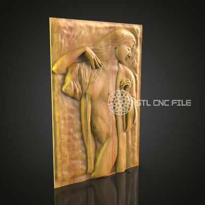 Elegant 3D Carved Woman Relief STL File for CNC and 3D Printing - Artistic Wall Decor, Digital Download