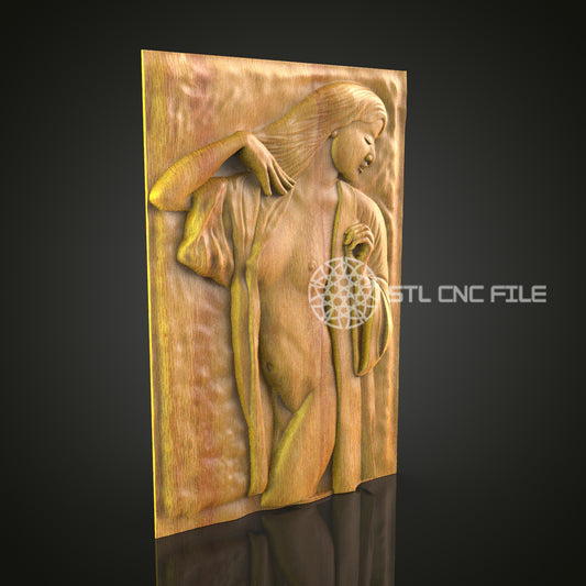 Elegant 3D Carved Woman Relief STL File for CNC and 3D Printing - Artistic Wall Decor, Digital Download