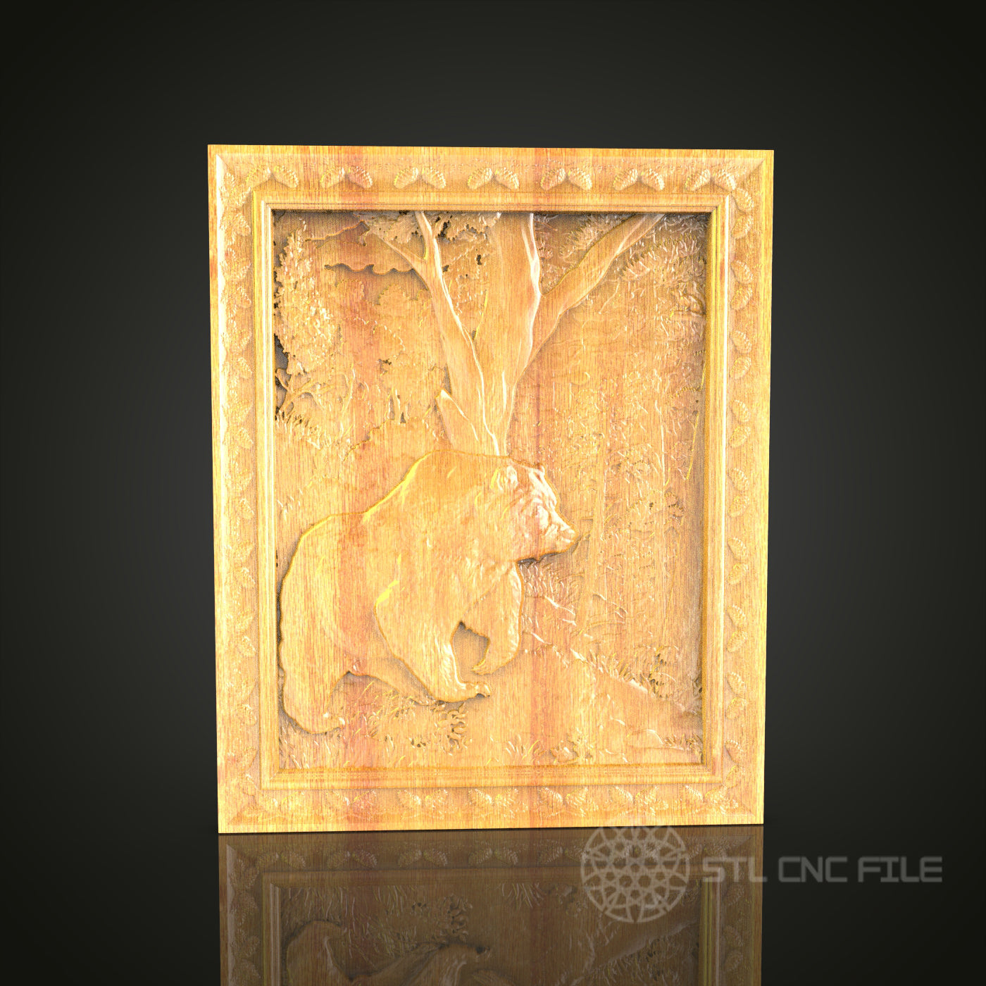 Majestic Bear in Forest Wall Art - 3D STL File for CNC Wood Carving
