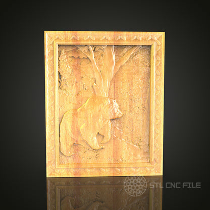 Majestic Bear in Forest Wall Art - 3D STL File for CNC Wood Carving