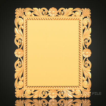 Ornate Floral 3D Frame STL Model for CNC Router Engraver, Artcam, Aspire, Wood Art, Wall Decor