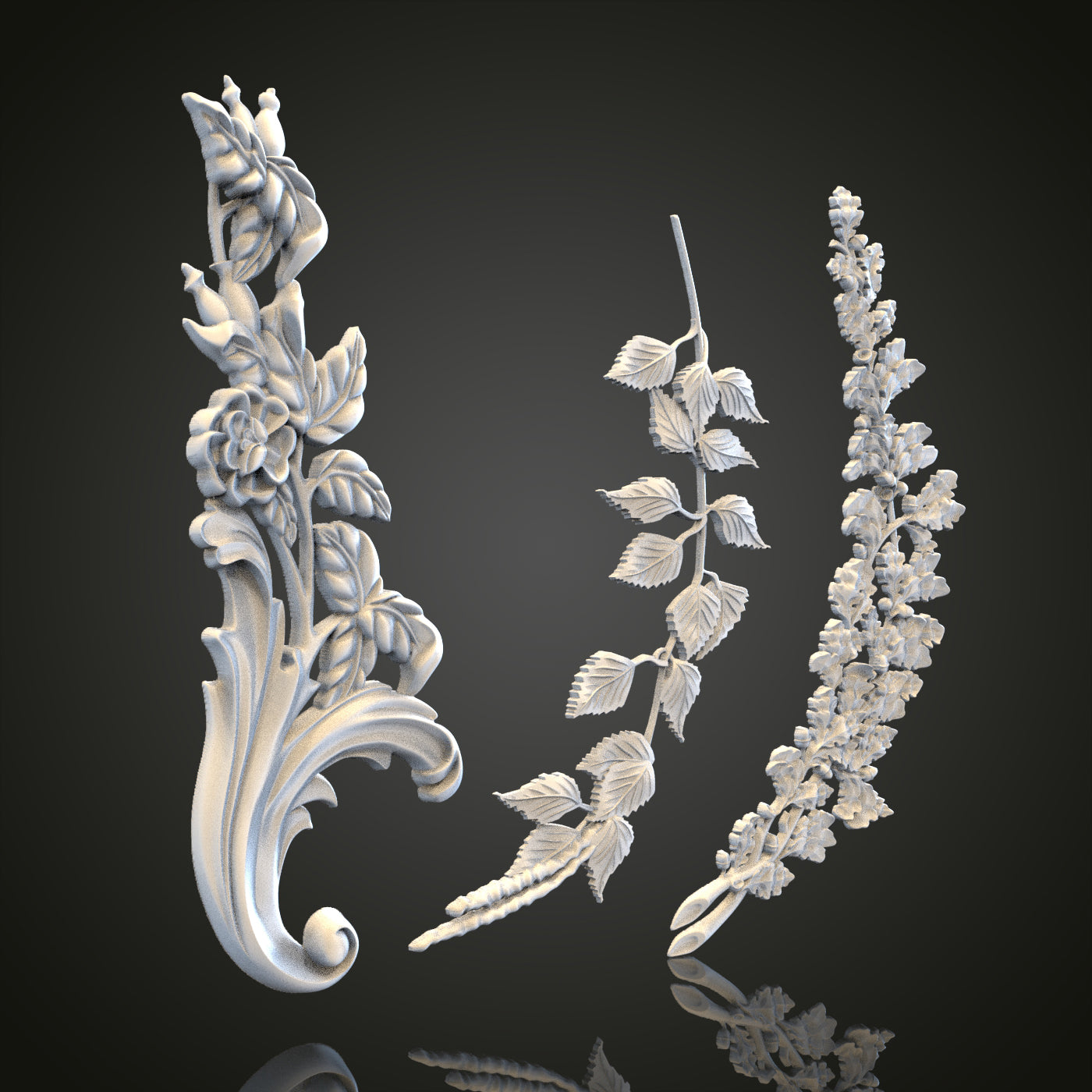 Floral Vine Collection STL Models for CNC Router Engraver, Artcam, Aspire, Wood, Wall Decor