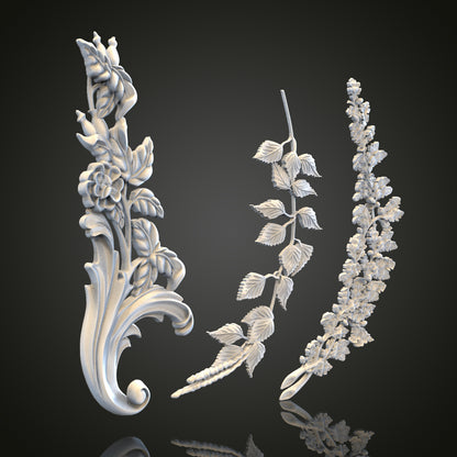 Floral Vine Collection STL Models for CNC Router Engraver, Artcam, Aspire, Wood, Wall Decor