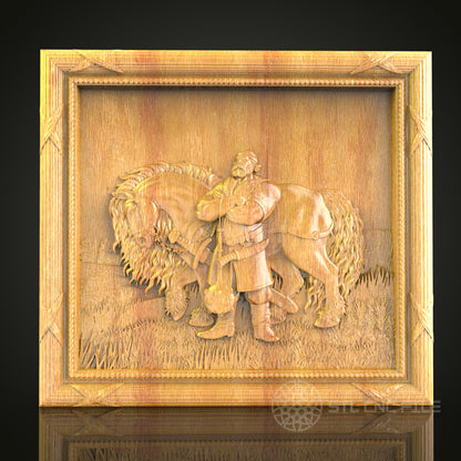 Viking Warrior and Horse 3D Relief STL File for CNC, Norse Mythology Wood Wall Art