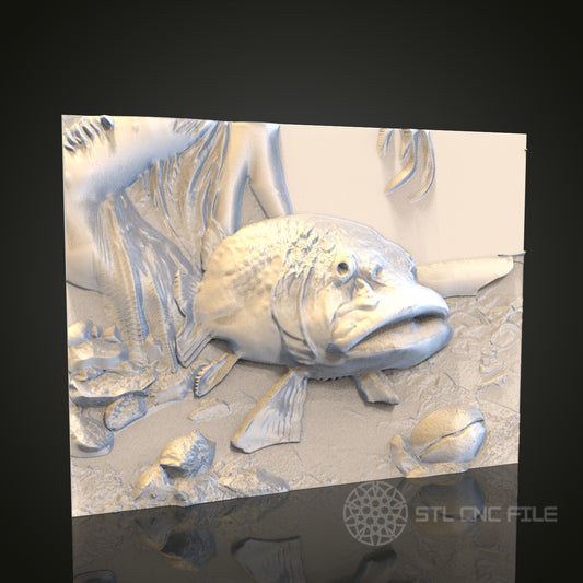 Largemouth Bass 3D STL File, CNC and 3D Printer Model, Fishing Art, Artcam Aspire, Nature Wall Decor